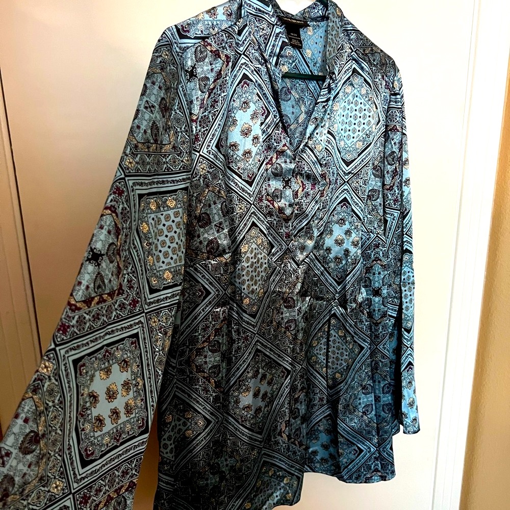 Lane Bryant Geometric Blue and Brown Top